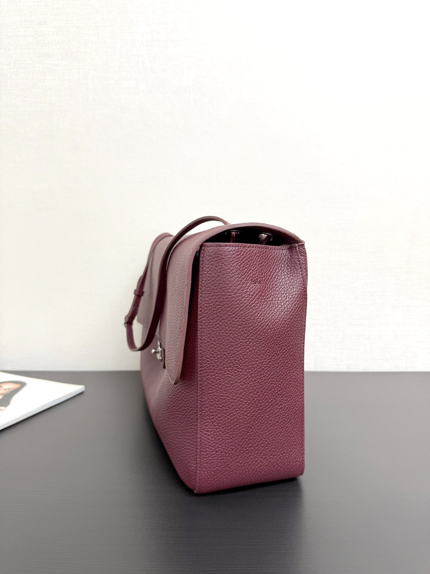 2026 Maxi Flapbag Large Flap Bag in Dark Burgundy Grained Calfskin AS6233-B24008-U8393