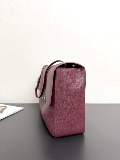 2026 Maxi Flapbag Large Flap Bag in Dark Burgundy Grained Calfskin AS6233-B24008-U8393