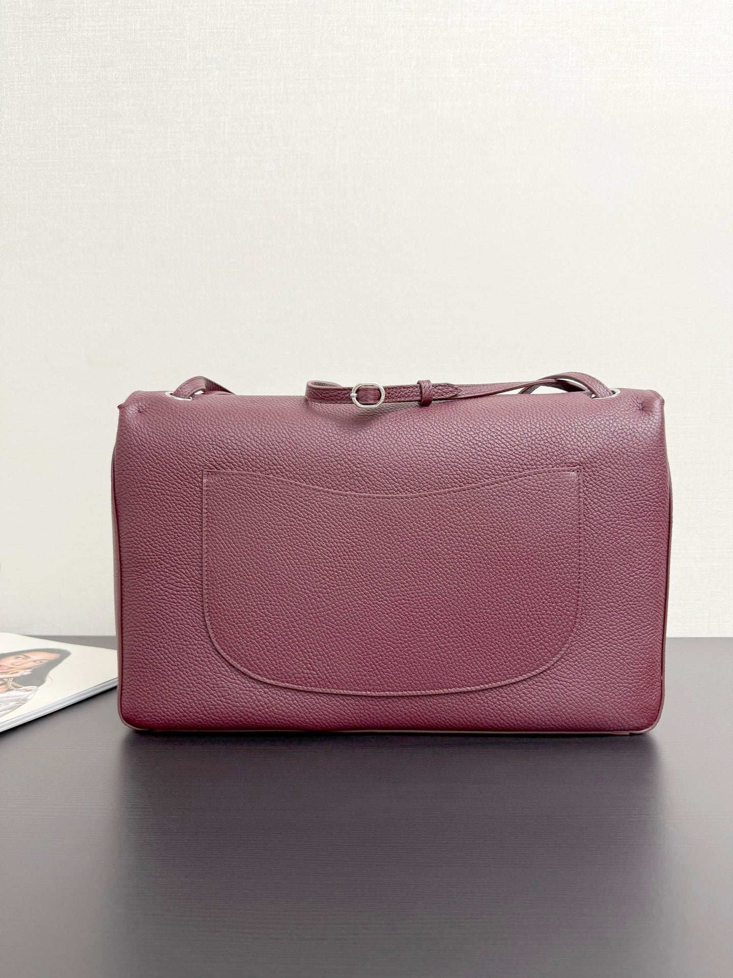 2026 Maxi Flapbag Large Flap Bag in Dark Burgundy Grained Calfskin AS6233-B24008-U8393