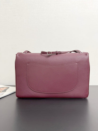 2026 Maxi Flapbag Large Flap Bag in Dark Burgundy Grained Calfskin AS6233-B24008-U8393