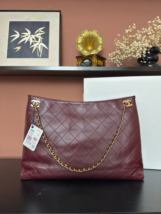 2026 Spring/Summer Collection Large Tote Bag in Deep Burgundy Fine Lambskin AS6241 B24030 U7793