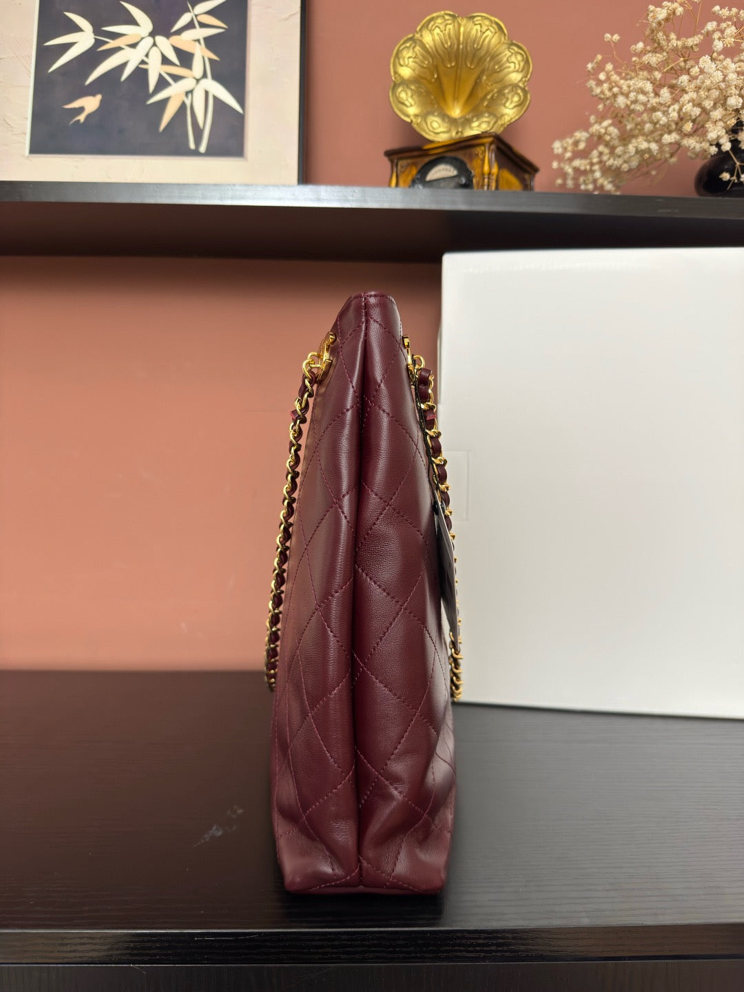 2026 Spring/Summer Collection Large Tote Bag in Deep Burgundy Fine Lambskin AS6241 B24030 U7793