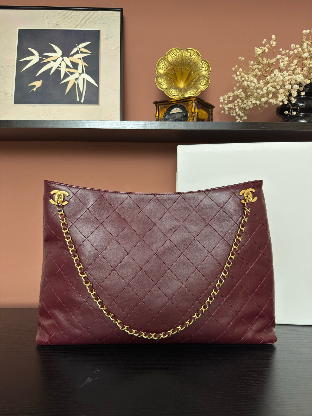 2026 Spring/Summer Collection Large Tote Bag in Deep Burgundy Fine Lambskin AS6241 B24030 U7793