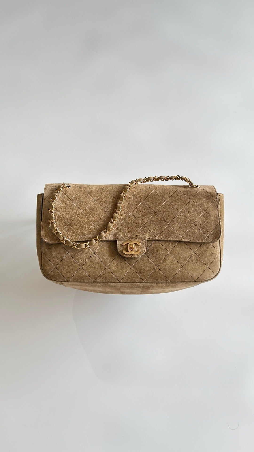 2026 Souplissimo Dark Beige Suede Oversized Flap Bag AS6281-B24009-U9390