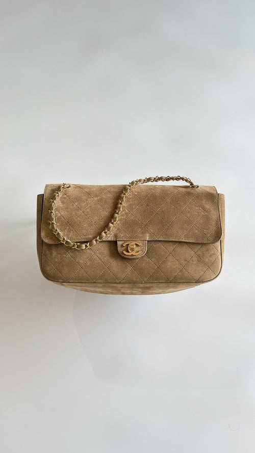 2026 Souplissimo Dark Beige Suede Oversized Flap Bag AS6281-B24009-U9390