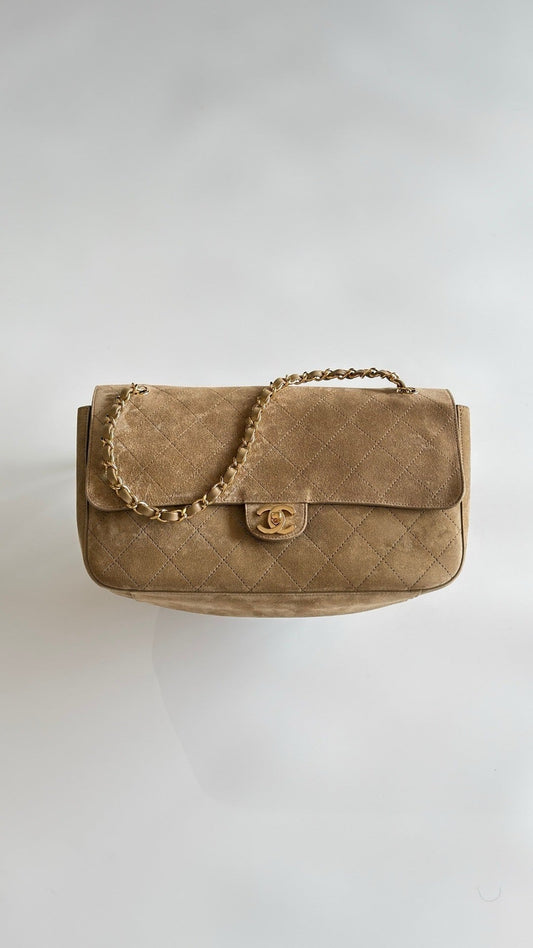 2026 Souplissimo Dark Beige Suede Oversized Flap Bag AS6281-B24009-U9390