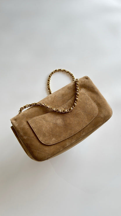 2026 Souplissimo Dark Beige Suede Oversized Flap Bag AS6281-B24009-U9390