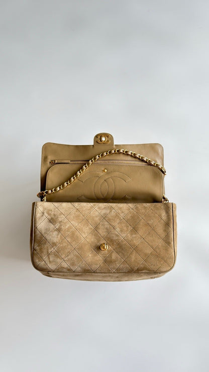 2026 Souplissimo Dark Beige Suede Oversized Flap Bag AS6281-B24009-U9390