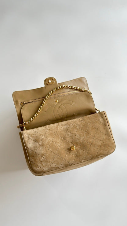 2026 Souplissimo Dark Beige Suede Oversized Flap Bag AS6281-B24009-U9390