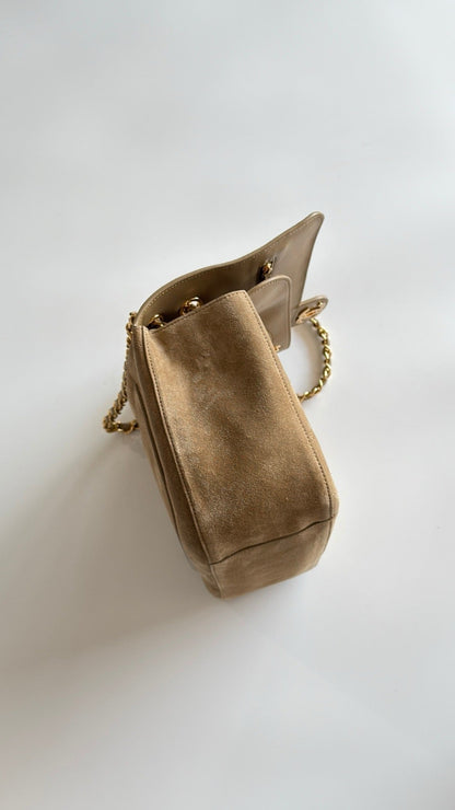 2026 Souplissimo Dark Beige Suede Oversized Flap Bag AS6281-B24009-U9390