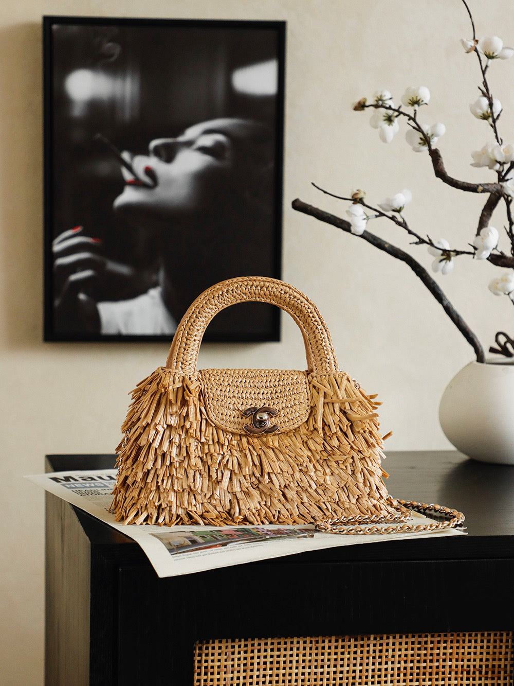 2026 Spring/Summer 2026 Collection Mini Tote Bag in Dark Beige Raffia-Effect Woven Fabric AS4416 B23791 U5552
