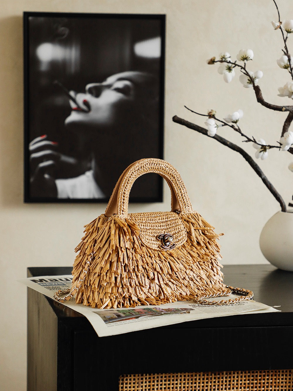 2026 Spring/Summer 2026 Collection Mini Tote Bag in Dark Beige Raffia-Effect Woven Fabric AS4416 B23791 U5552