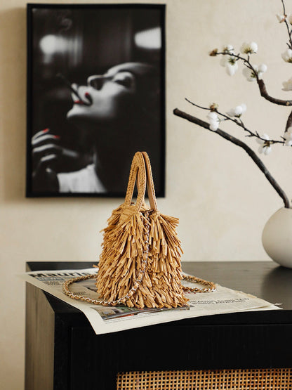 2026 Spring/Summer 2026 Collection Mini Tote Bag in Dark Beige Raffia-Effect Woven Fabric AS4416 B23791 U5552