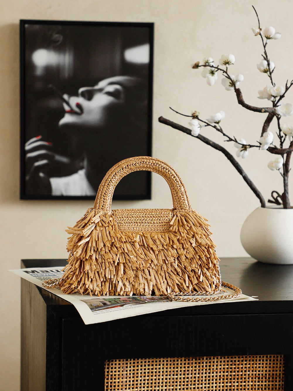 2026 Spring/Summer 2026 Collection Mini Tote Bag in Dark Beige Raffia-Effect Woven Fabric AS4416 B23791 U5552