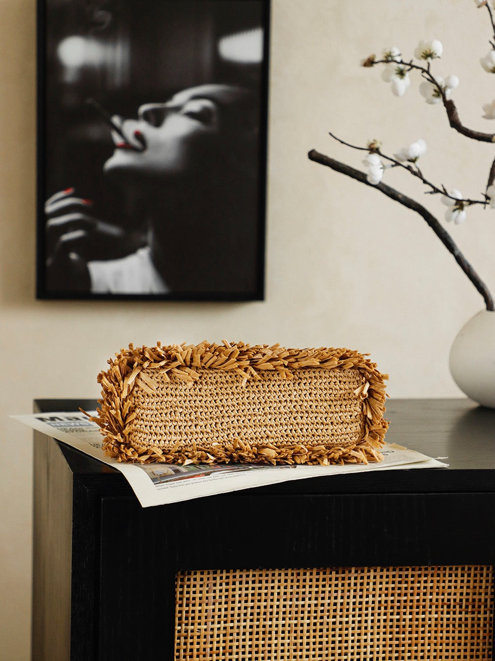 2026 Spring/Summer 2026 Collection Mini Tote Bag in Dark Beige Raffia-Effect Woven Fabric AS4416 B23791 U5552