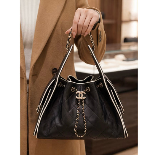 2026 Panda-Print Color-Block Small Bucket Bag AS5293 B20304 94305