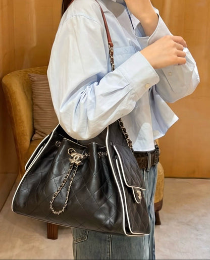 2026 Panda-Print Color-Block Small Bucket Bag AS5293 B20304 94305