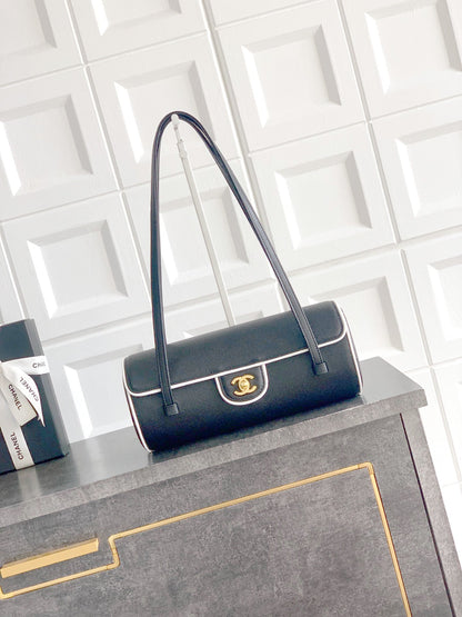 2026 Preppy Coco Black Grained Calfskin Bowling Bag |AS6181 B23794 U9310