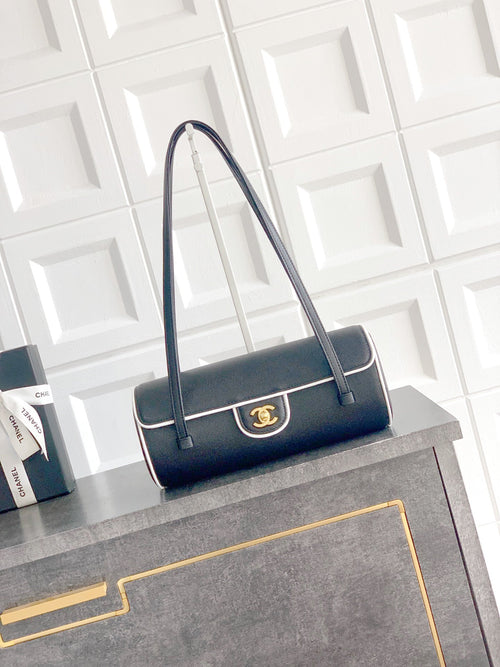 2026 Preppy Coco Black Grained Calfskin Bowling Bag |AS6181 B23794 U9310