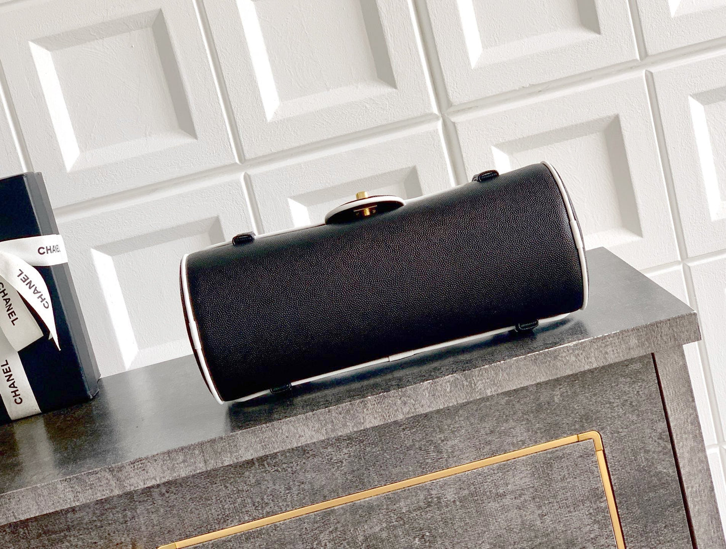 2026 Preppy Coco Black Grained Calfskin Bowling Bag |AS6181 B23794 U9310