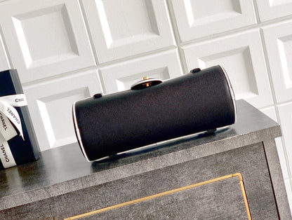 2026 Preppy Coco Black Grained Calfskin Bowling Bag |AS6181 B23794 U9310