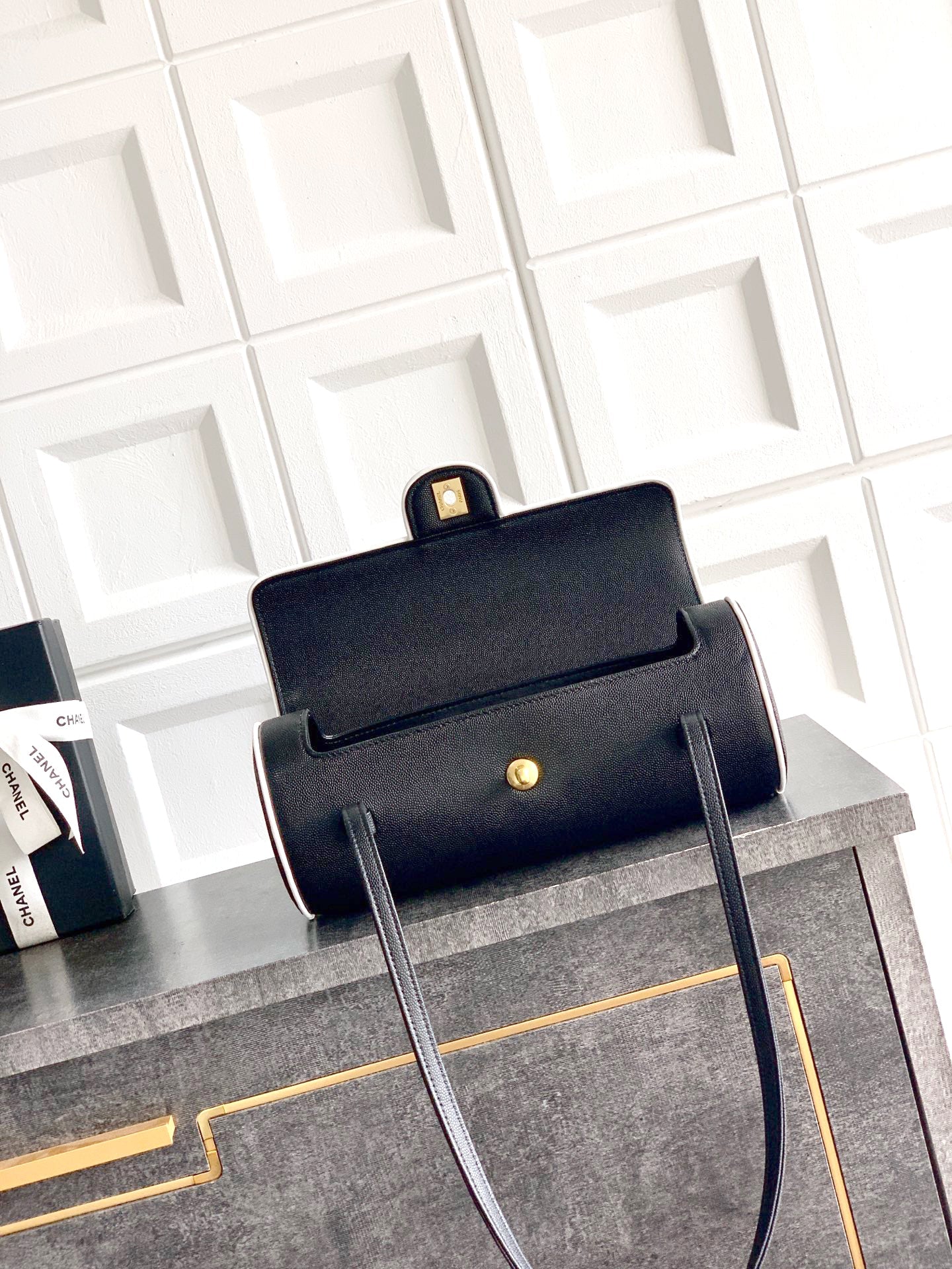 2026 Preppy Coco Black Grained Calfskin Bowling Bag |AS6181 B23794 U9310