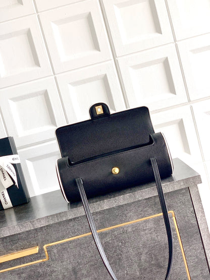 2026 Preppy Coco Black Grained Calfskin Bowling Bag |AS6181 B23794 U9310