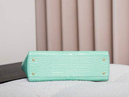 2026 Small Shopping Bag in Mint Green Crocodile-Embossed Calfskin AS6243 B24144 U8385