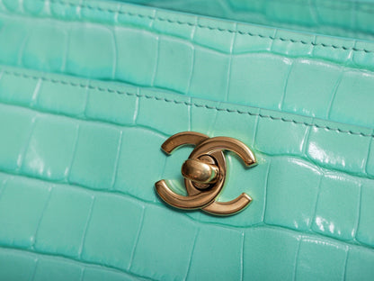 2026 Small Shopping Bag in Mint Green Crocodile-Embossed Calfskin AS6243 B24144 U8385