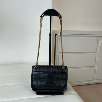 2026 Niki Mini Chain Bag in Black Vintage Waxed Leather 8460870EN071000