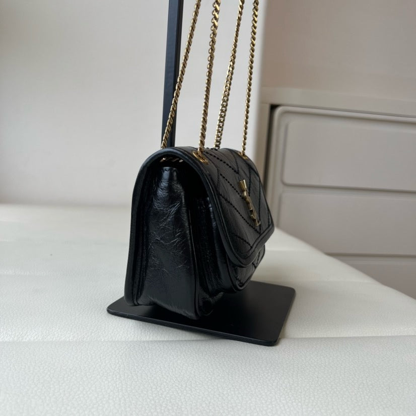 2026 Niki Mini Chain Bag in Black Vintage Waxed Leather 8460870EN071000