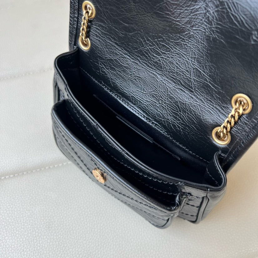 2026 Niki Mini Chain Bag in Black Vintage Waxed Leather 8460870EN071000