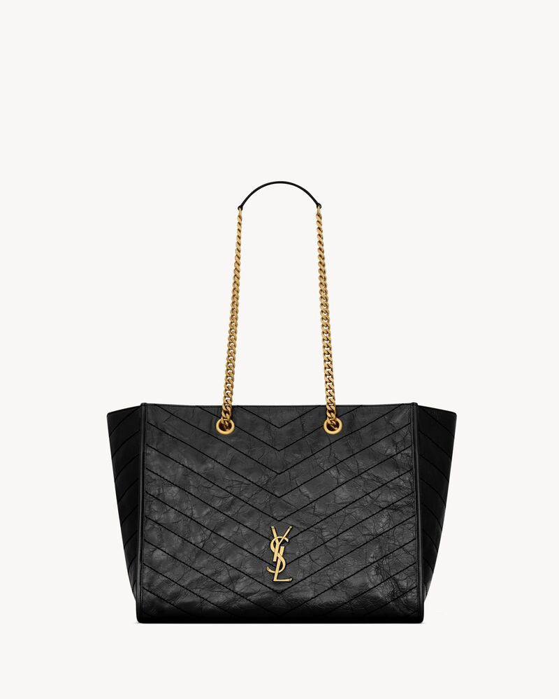 2026 Small Niki Tote Bag, Black Distressed Vintage Cowhide Leather 8726800EN071000
