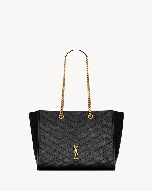 2026 Small Niki Tote Bag, Black Distressed Vintage Cowhide Leather 8726800EN071000