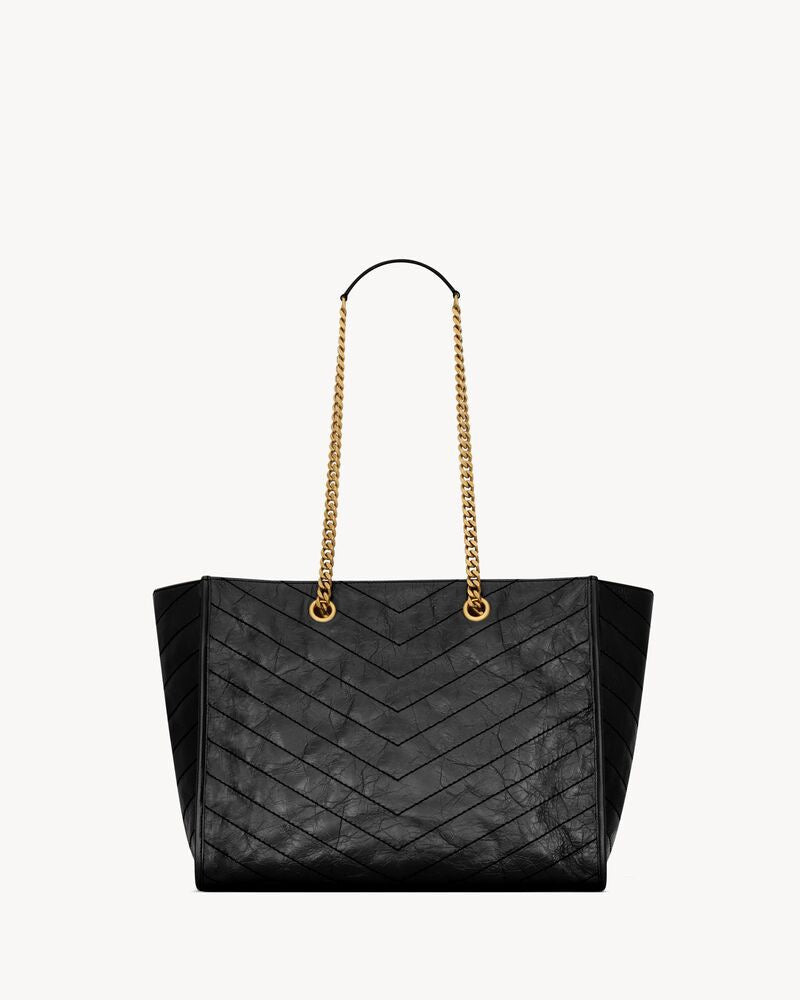 2026 Small Niki Tote Bag, Black Distressed Vintage Cowhide Leather 8726800EN071000
