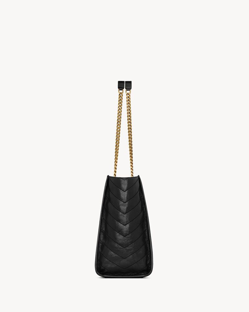 2026 Small Niki Tote Bag, Black Distressed Vintage Cowhide Leather 8726800EN071000