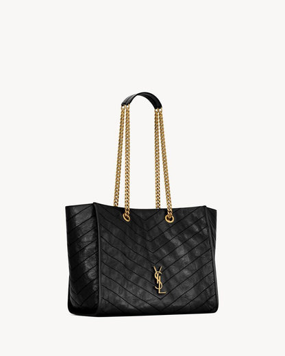 2026 Small Niki Tote Bag, Black Distressed Vintage Cowhide Leather 8726800EN071000