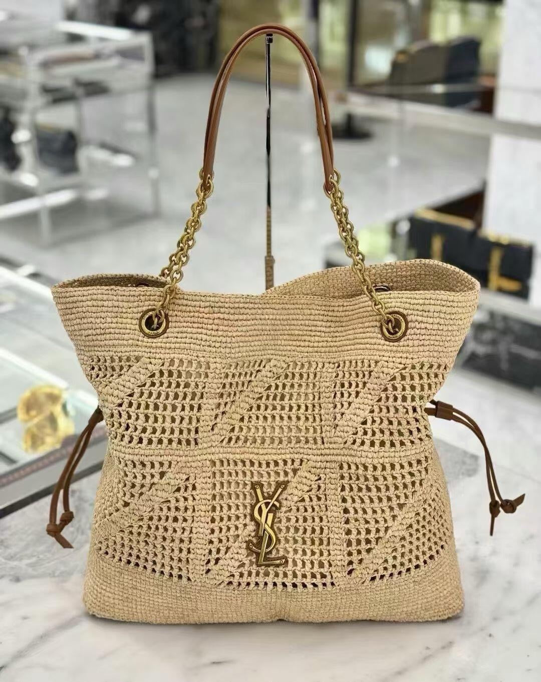 2026 Jamie Beige Raffia Woven Tote Bag 838876GAAFY2791