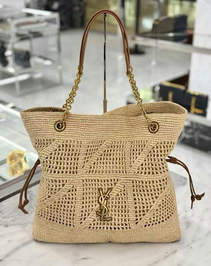 2026 Jamie Beige Raffia Woven Tote Bag 838876GAAFY2791