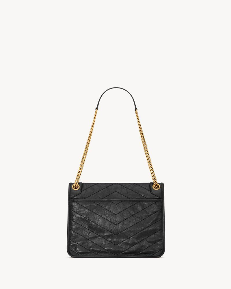 2026 Niki Small Chain Shoulder Bag in Black Vintage Leather 6331850EN071000