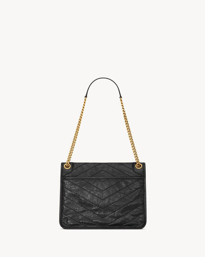 2026 Niki Small Chain Shoulder Bag in Black Vintage Leather 6331850EN071000